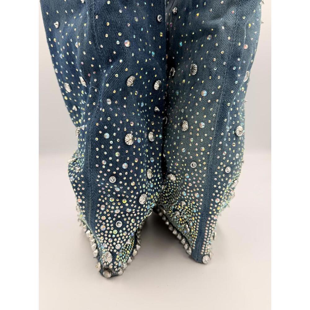 AZALEA WANG Denim studded rhinestone cowboy western bling Boots Sz. 8.5 - Picture 6 of 8